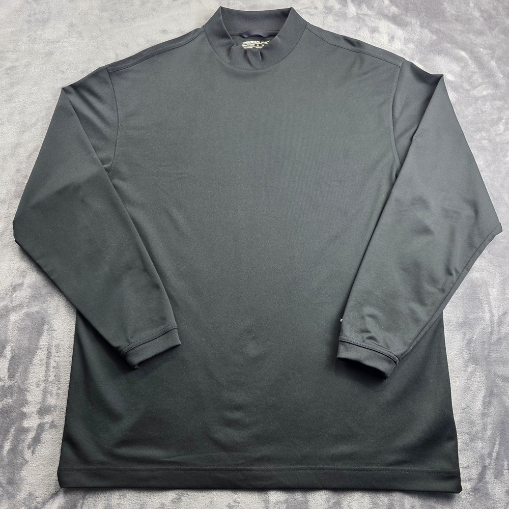 Nike‎ Golf Shirt XL Black Mens Mock Neck Fit Dry Polyester Long Sleeve Athletic